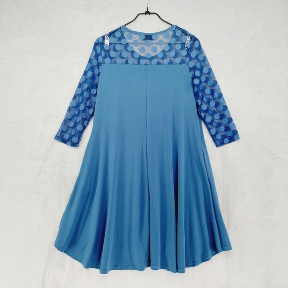 Nina Leonard Illusion High-Low Long Sleeve Crewneck Swing Dress P3537 - Picture 6 of 9